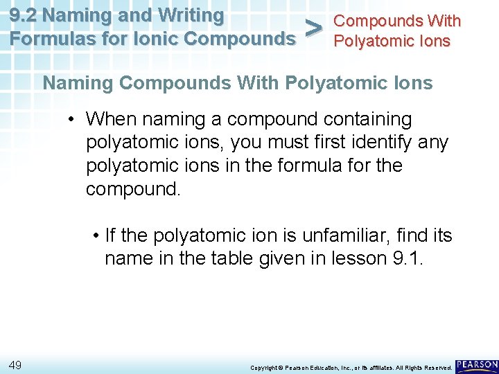 9. 2 Naming and Writing Formulas for Ionic Compounds > Compounds With Polyatomic Ions 9. 2 Naming and Writing Formulas for Ionic Compounds > Compounds With Polyatomic Ions