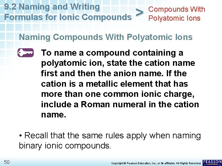 9. 2 Naming and Writing Formulas for Ionic Compounds > Compounds With Polyatomic Ions 9. 2 Naming and Writing Formulas for Ionic Compounds > Compounds With Polyatomic Ions