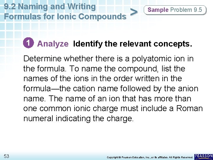 9. 2 Naming and Writing Formulas for Ionic Compounds > Sample Problem 9. 5 9. 2 Naming and Writing Formulas for Ionic Compounds > Sample Problem 9. 5