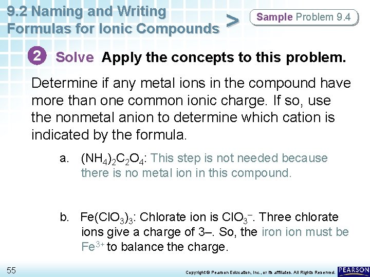 9. 2 Naming and Writing Formulas for Ionic Compounds > Sample Problem 9. 4 9. 2 Naming and Writing Formulas for Ionic Compounds > Sample Problem 9. 4