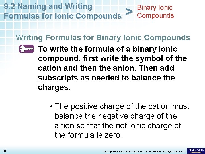 9. 2 Naming and Writing Formulas for Ionic Compounds > Binary Ionic Compounds Writing 9. 2 Naming and Writing Formulas for Ionic Compounds > Binary Ionic Compounds Writing