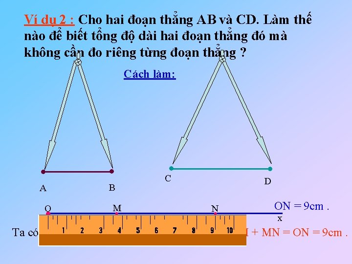 Ví dụ 2 : Cho hai đoạn thẳng AB và CD. Làm thế nào