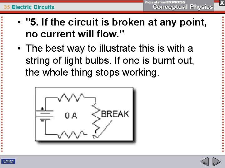 35 Electric Circuits • "5. If the circuit is broken at any point, no