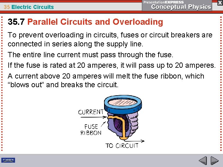 35 Electric Circuits 35. 7 Parallel Circuits and Overloading To prevent overloading in circuits,