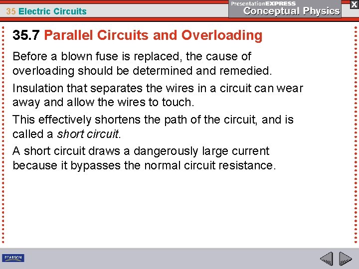 35 Electric Circuits 35. 7 Parallel Circuits and Overloading Before a blown fuse is