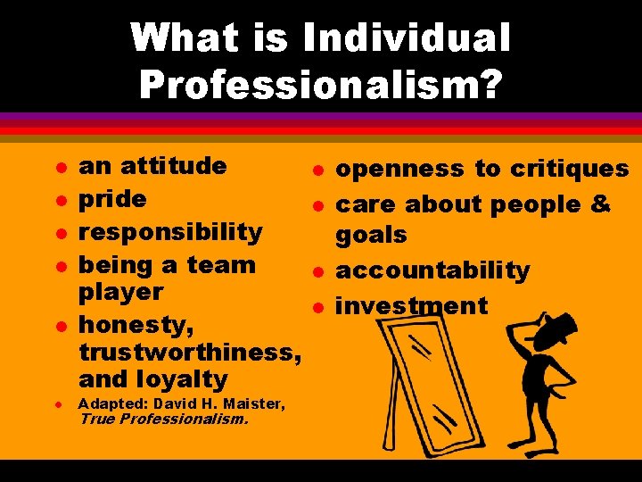 What is Individual Professionalism? l l l an attitude pride responsibility being a team What is Individual Professionalism? l l l an attitude pride responsibility being a team