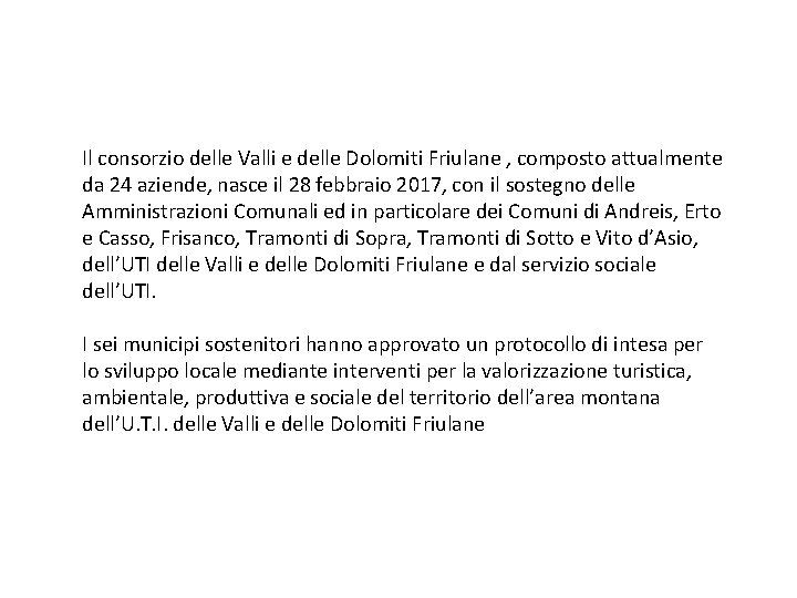 Il consorzio delle Valli e delle Dolomiti Friulane , composto attualmente da 24 aziende,