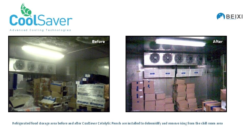 Advanced Cooling Technologies Before After Refrigerated food storage area before and after Cool. Saver