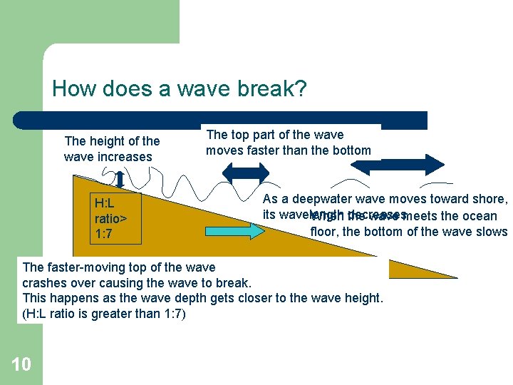 How does a wave break? The height of the wave increases H: L ratio> How does a wave break? The height of the wave increases H: L ratio>