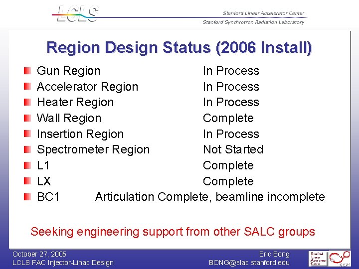 Region Design Status (2006 Install) Gun Region In Process Accelerator Region In Process Heater