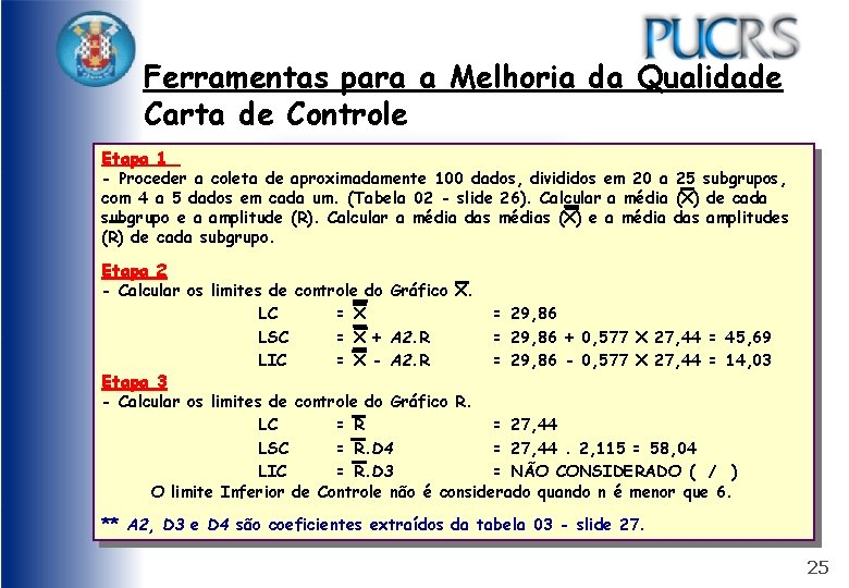 Ferramentas para a Melhoria da Qualidade Carta de Controle Etapa 1 - Proceder a