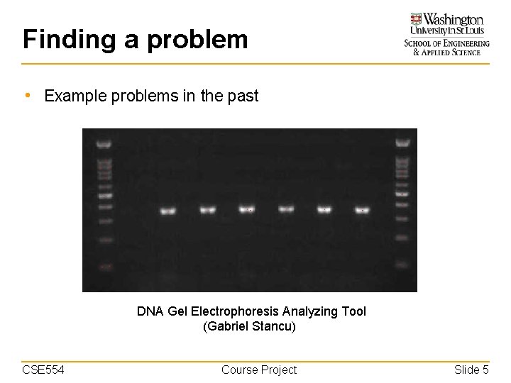 Finding a problem • Example problems in the past DNA Gel Electrophoresis Analyzing Tool