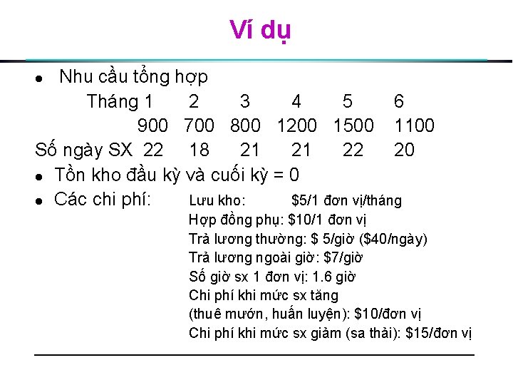 Ví dụ Nhu cầu tổng hợp Tháng 1 2 3 4 5 6 900