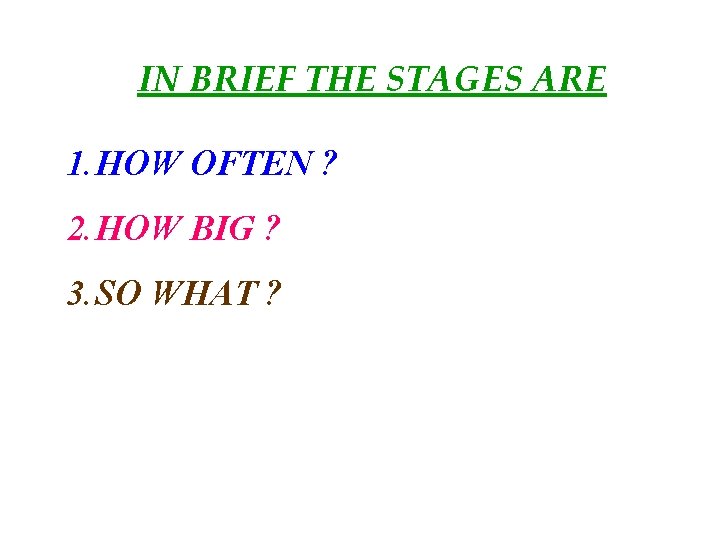 IN BRIEF THE STAGES ARE 1. HOW OFTEN ? 2. HOW BIG ? 3.