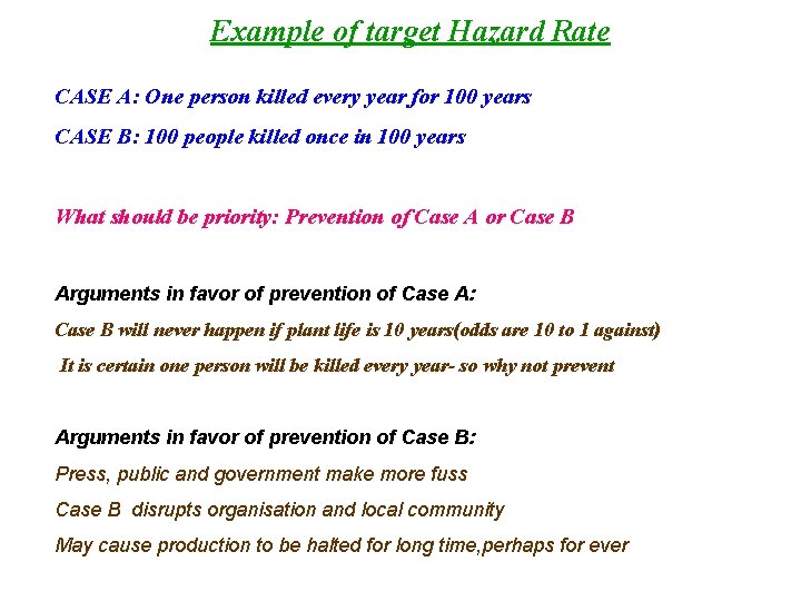 Example of target Hazard Rate CASE A: One person killed every year for 100