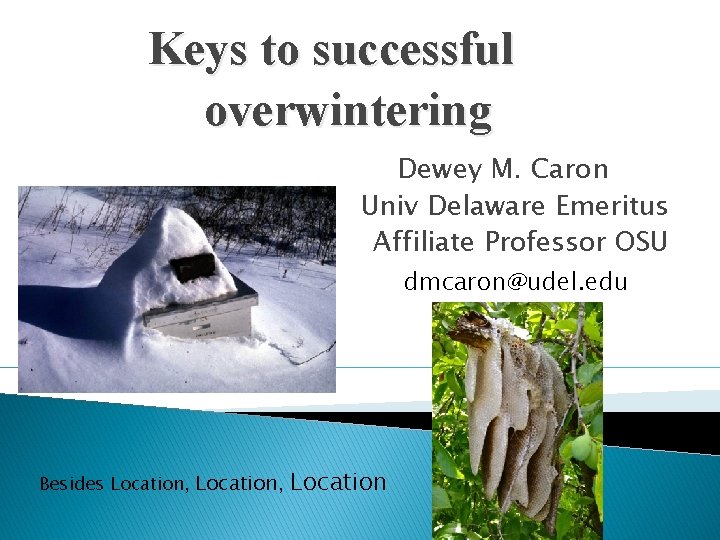 Keys to successful overwintering Dewey M. Caron Univ Delaware Emeritus Affiliate Professor OSU dmcaron@udel.