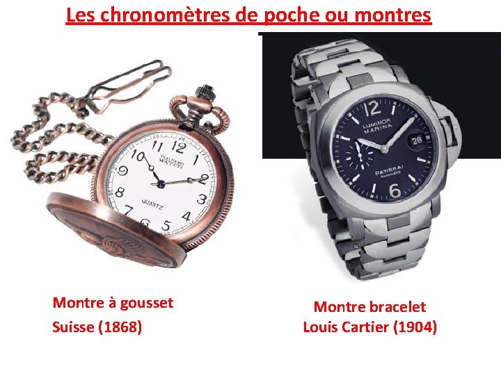 Les chronomètres de poche ou montres Montre à gousset Suisse (1868) Montre bracelet Louis