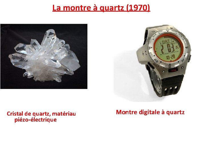 La montre à quartz (1970) Cristal de quartz, matériau piézo-électrique Montre digitale à quartz
