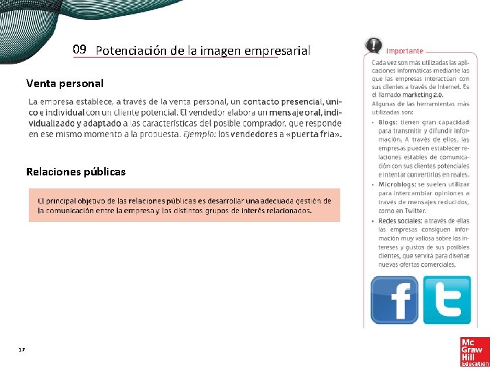 09 Potenciación de la imagen empresarial Venta personal Relaciones públicas 17 