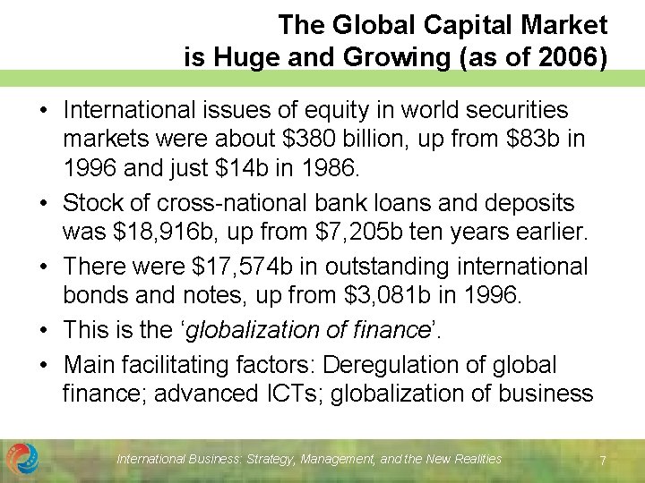 The Global Capital Market is Huge and Growing (as of 2006) • International issues