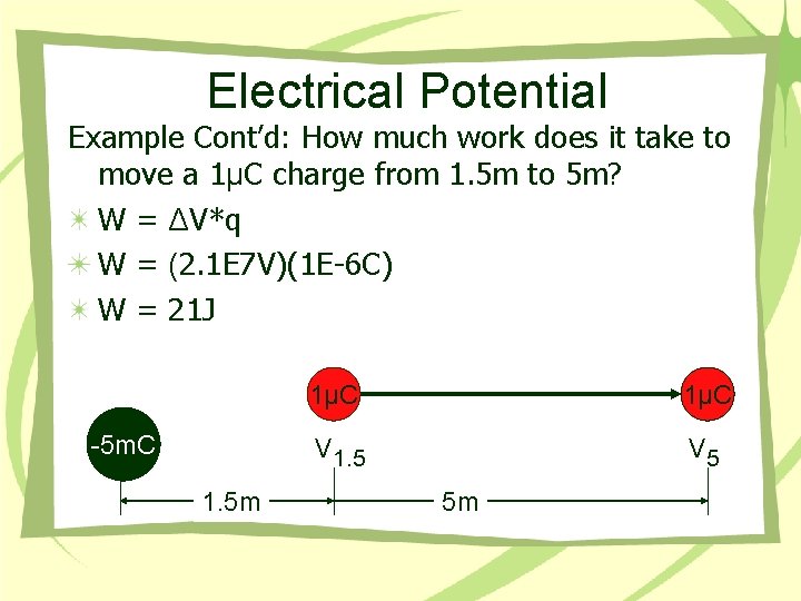 Electrical Potential Example Cont’d: How much work does it take to move a 1μC