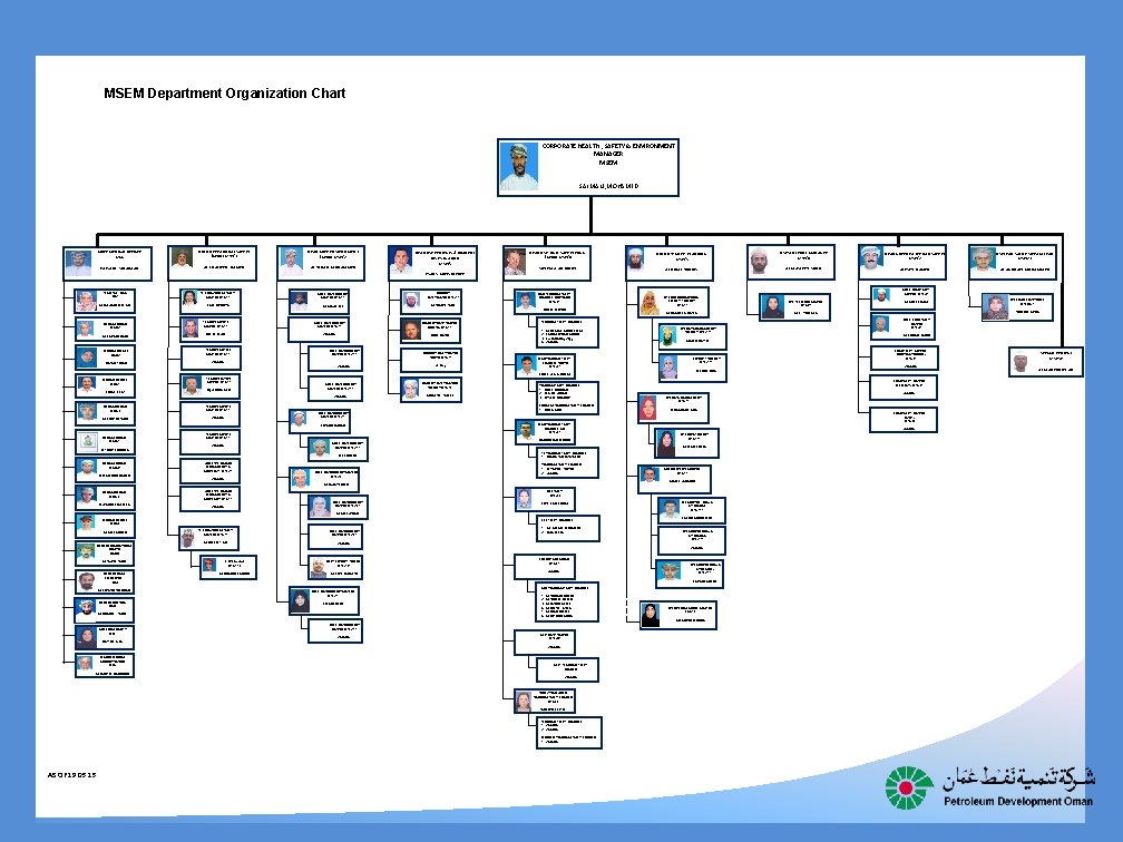 MSEM Department Organization Chart CORPORATE HEALTH , SAFETY & ENVIRONMENT MANAGER MSEM SALMANI, MOHAMED