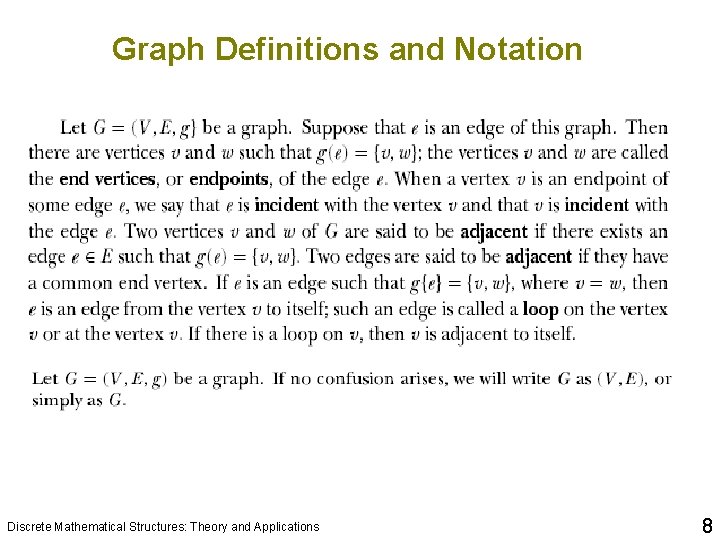Graph Definitions and Notation Discrete Mathematical Structures: Theory and Applications 10 8 