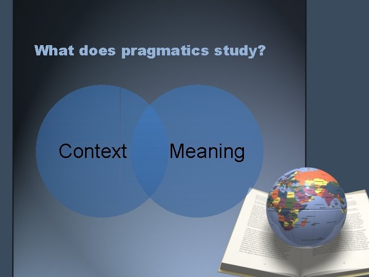 What does pragmatics study? Context Meaning 