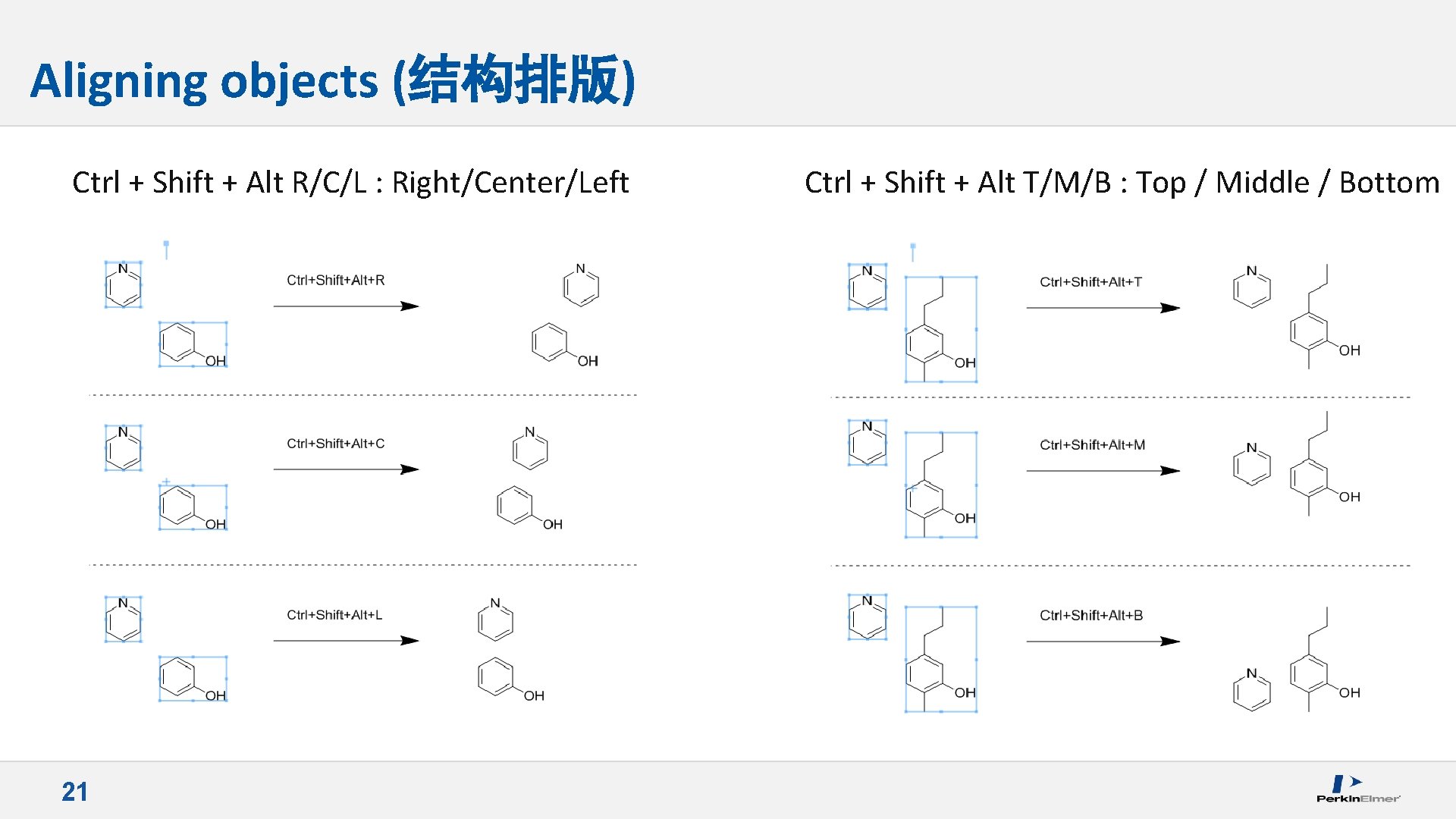 Aligning objects (结构排版) Ctrl + Shift + Alt R/C/L : Right/Center/Left 21 Ctrl +