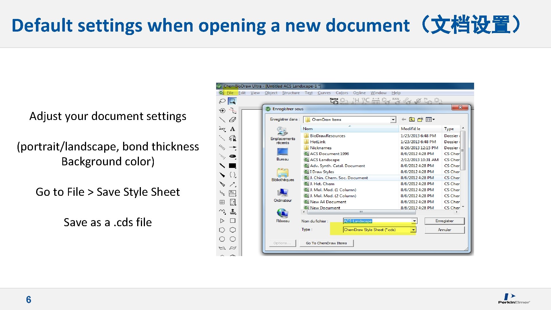 Default settings when opening a new document（文档设置） Adjust your document settings (portrait/landscape, bond thickness