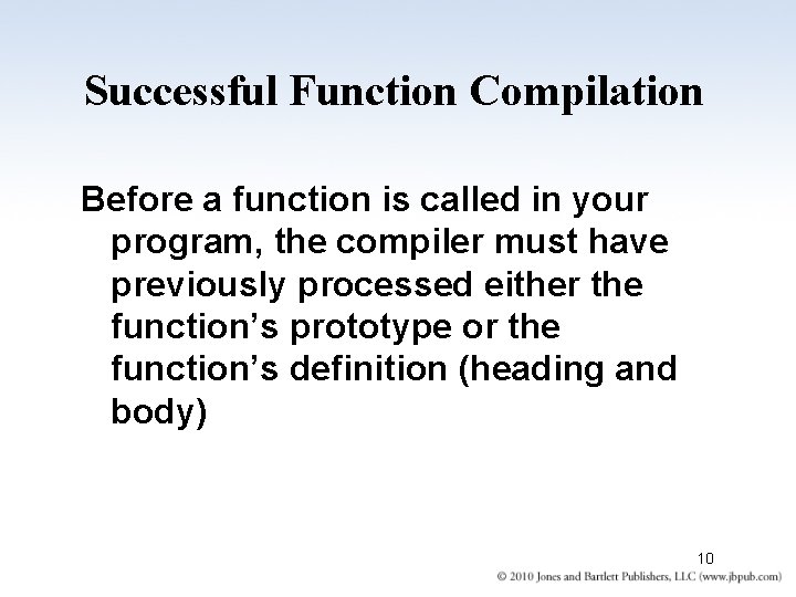 Successful Function Compilation Before a function is called in your program, the compiler must