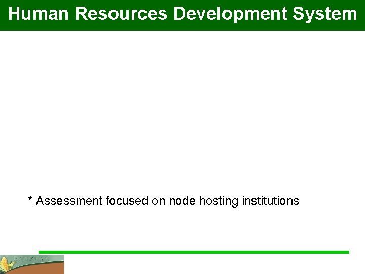 Human Resources Development System * Assessment focused on node hosting institutions 