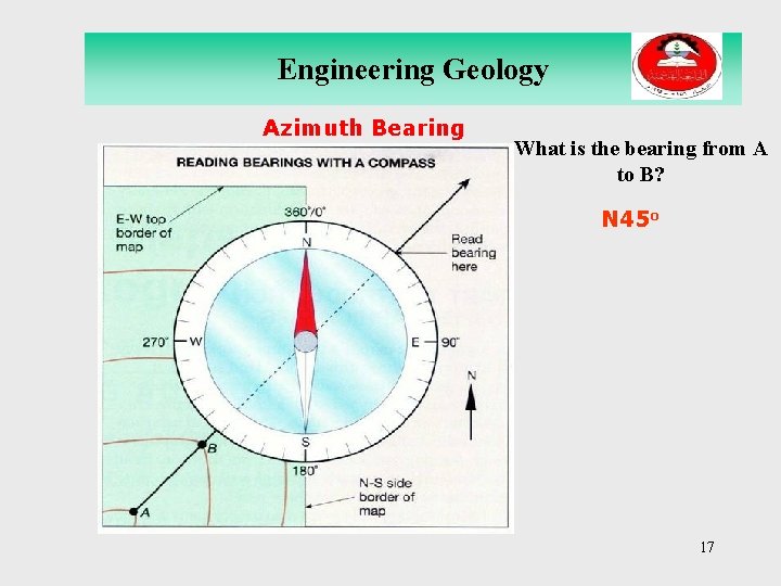 Engineering Geology Azimuth Bearing What is the bearing from A to B? N 45