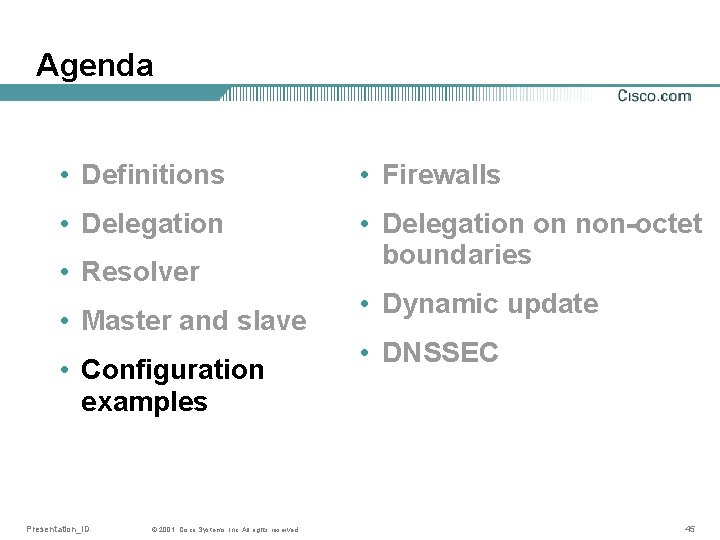 Agenda • Definitions • Firewalls • Delegation on non-octet boundaries • Resolver • Master