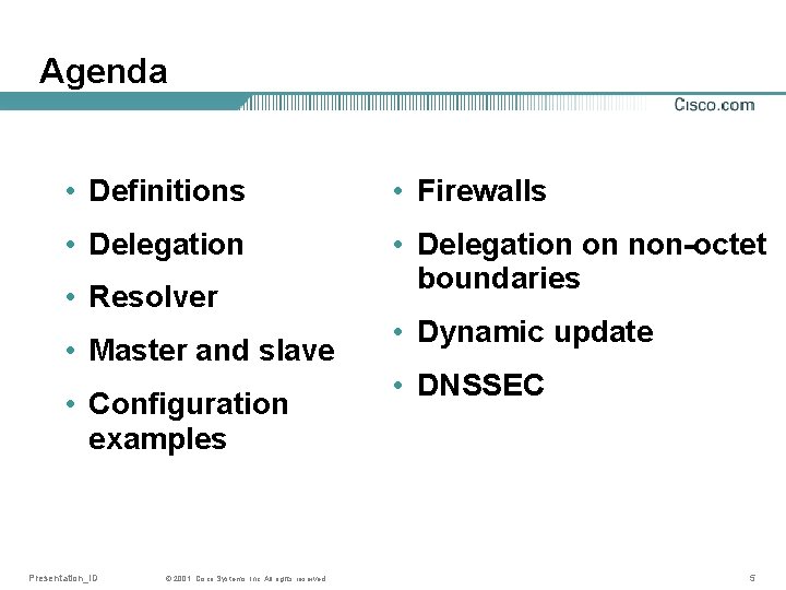 Agenda • Definitions • Firewalls • Delegation on non-octet boundaries • Resolver • Master