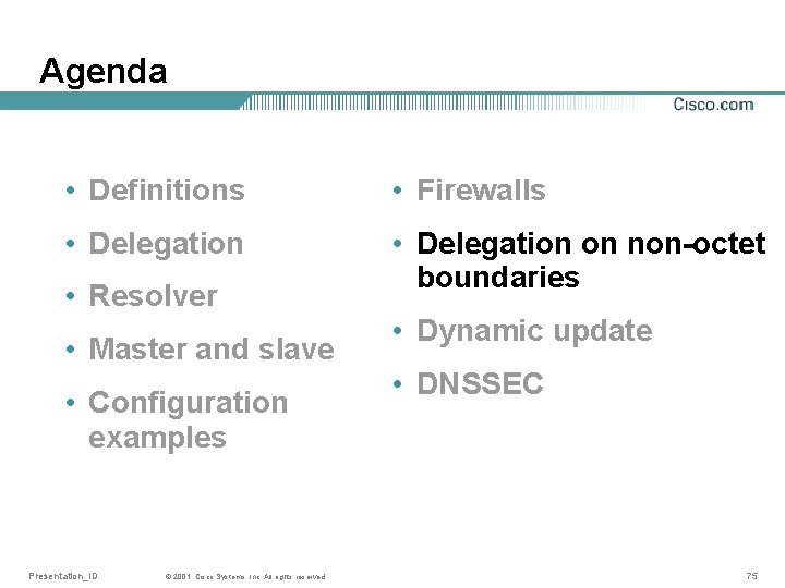 Agenda • Definitions • Firewalls • Delegation on non-octet boundaries • Resolver • Master