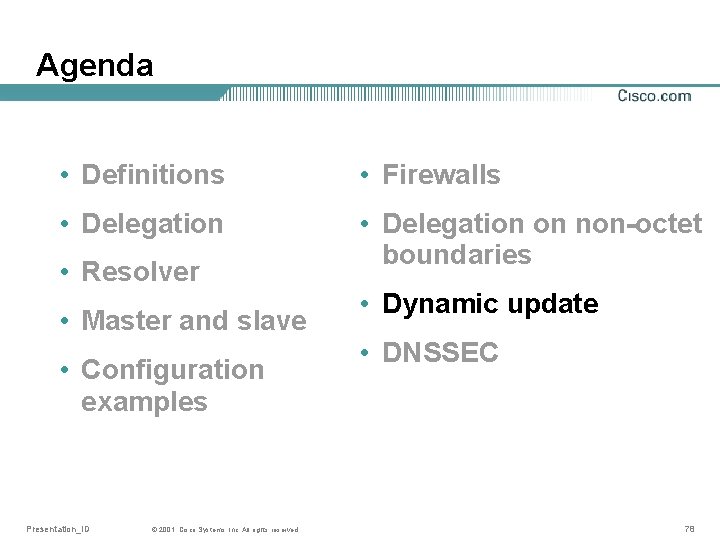 Agenda • Definitions • Firewalls • Delegation on non-octet boundaries • Resolver • Master