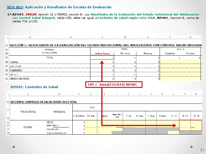 REM A 03: Aplicación y Resultados de Escalas de Evaluación 17. REM 03, ERROR