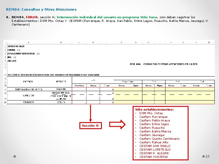 REM 04: Consultas y Otras Atenciones 8. REM 04, ERROR, sección H, Intervención individual