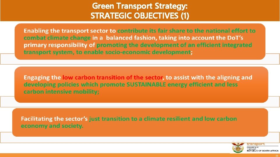 Green Transport Strategy: STRATEGIC OBJECTIVES (1) 11 