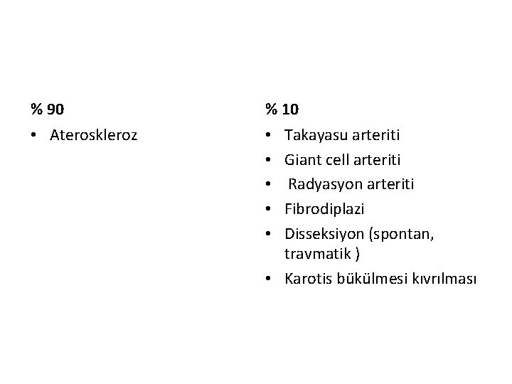 % 90 % 10 • Ateroskleroz • • • Takayasu arteriti Giant cell arteriti