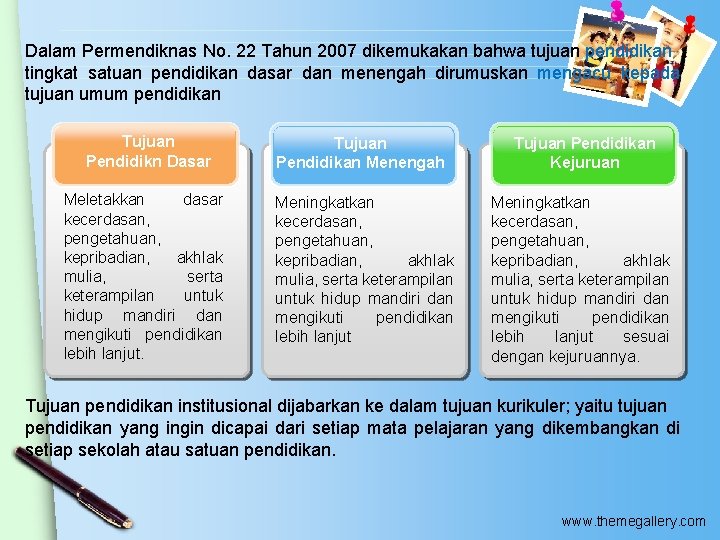 Dalam Permendiknas No. 22 Tahun 2007 dikemukakan bahwa tujuan pendidikan tingkat satuan pendidikan dasar