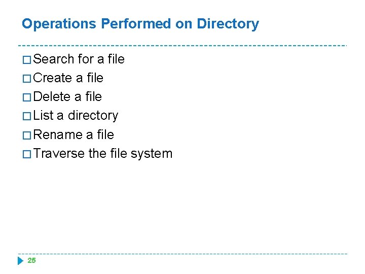 Operations Performed on Directory � Search for a file � Create a file �