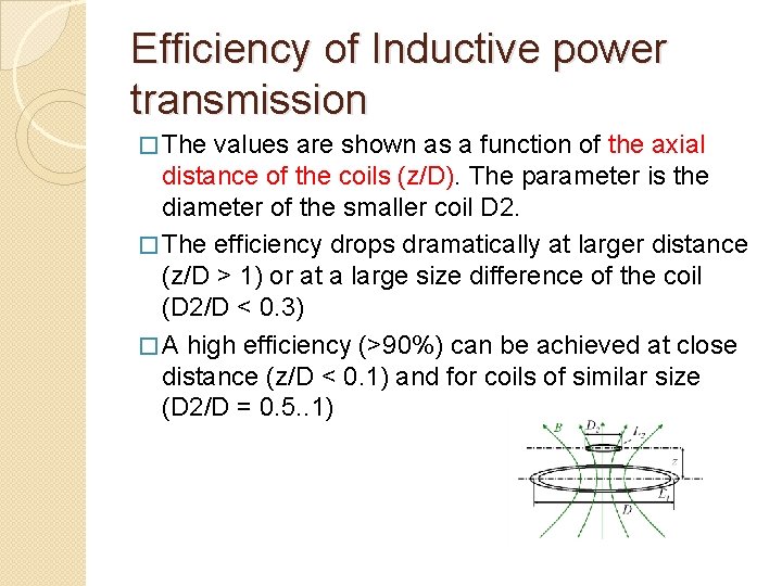 Efficiency of Inductive power transmission � The values are shown as a function of