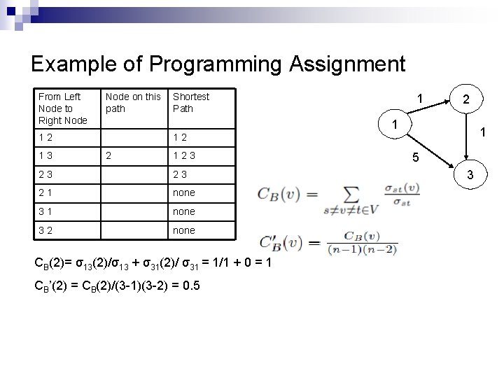 Example of Programming Assignment From Left Node to Right Node on this path 1