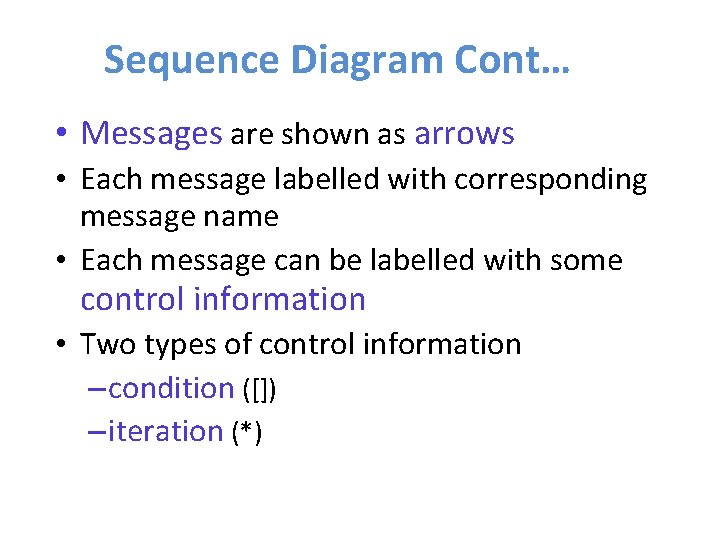 Sequence Diagram Cont… • Messages are shown as arrows • Each message labelled with