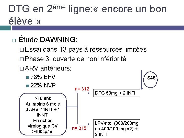 DTG en 2ème ligne: « encore un bon élève » Étude DAWNING: � Essai