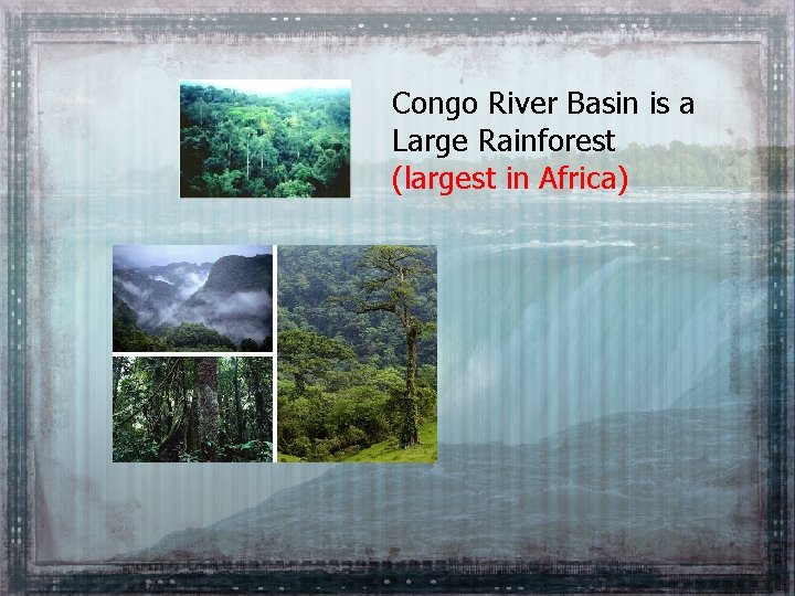 Congo River Basin is a Large Rainforest (largest in Africa) 