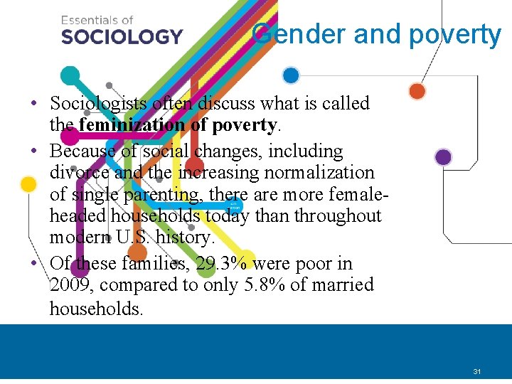 Gender and poverty • Sociologists often discuss what is called the feminization of poverty.