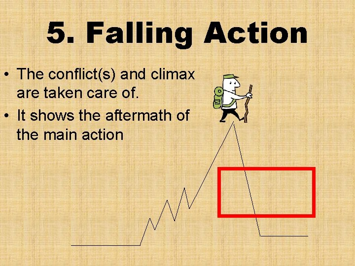 5. Falling Action • The conflict(s) and climax are taken care of. • It